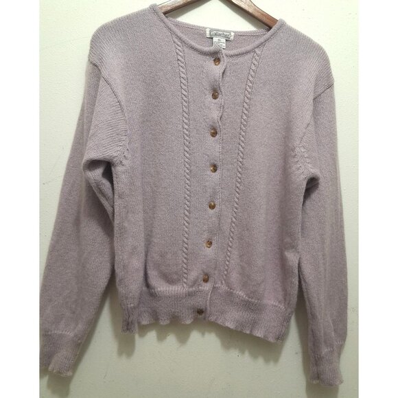 Vtg Gallagher Womens Shetland Wool Cable Knit Soft Size XL Cardigan Lavender - Picture 1 of 8